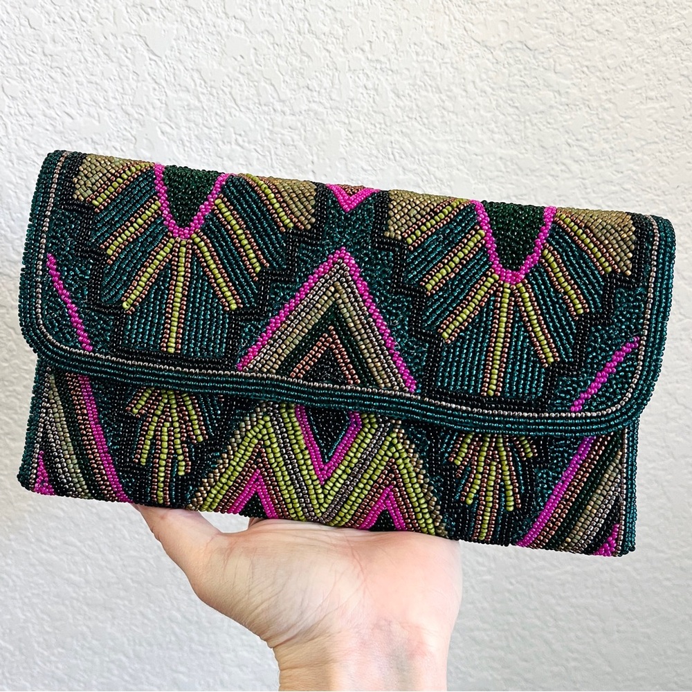 Anthropologie Fully Beaded Clutch w/ Crossbody Chain